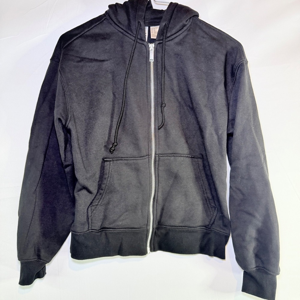 HM Divided Kids XS Black Full Zip Hoodie Fleece Lined Sweatshirt Basic Solid